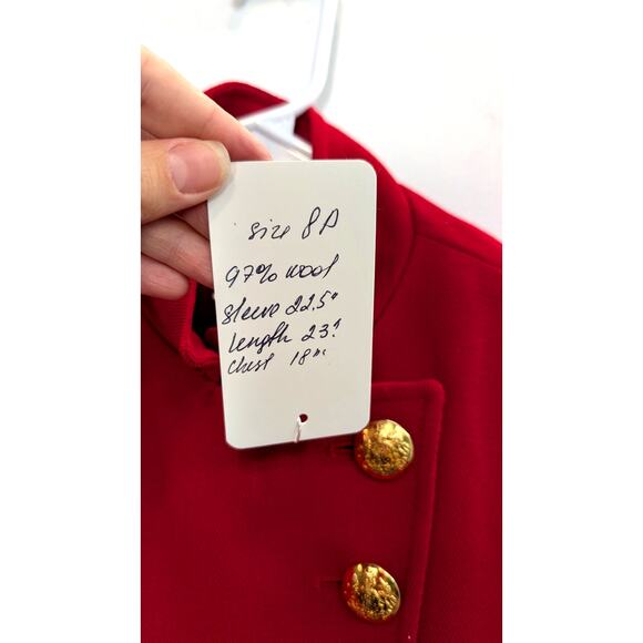 Rare Ralph Lauren Red Wool Military Jacket Size 4 Petite - Picture 6 of 7